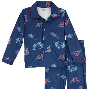 Kids Navy Blue Pajama Set with Bear Print